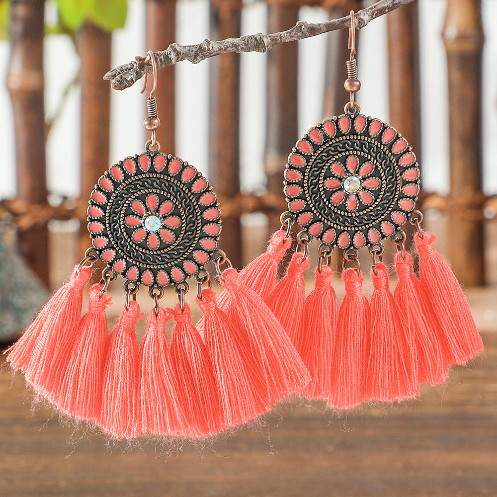 Wholesale Alloy Bohemian Tassel Earrings Trendy Fashion Accessory for Boutique Resale