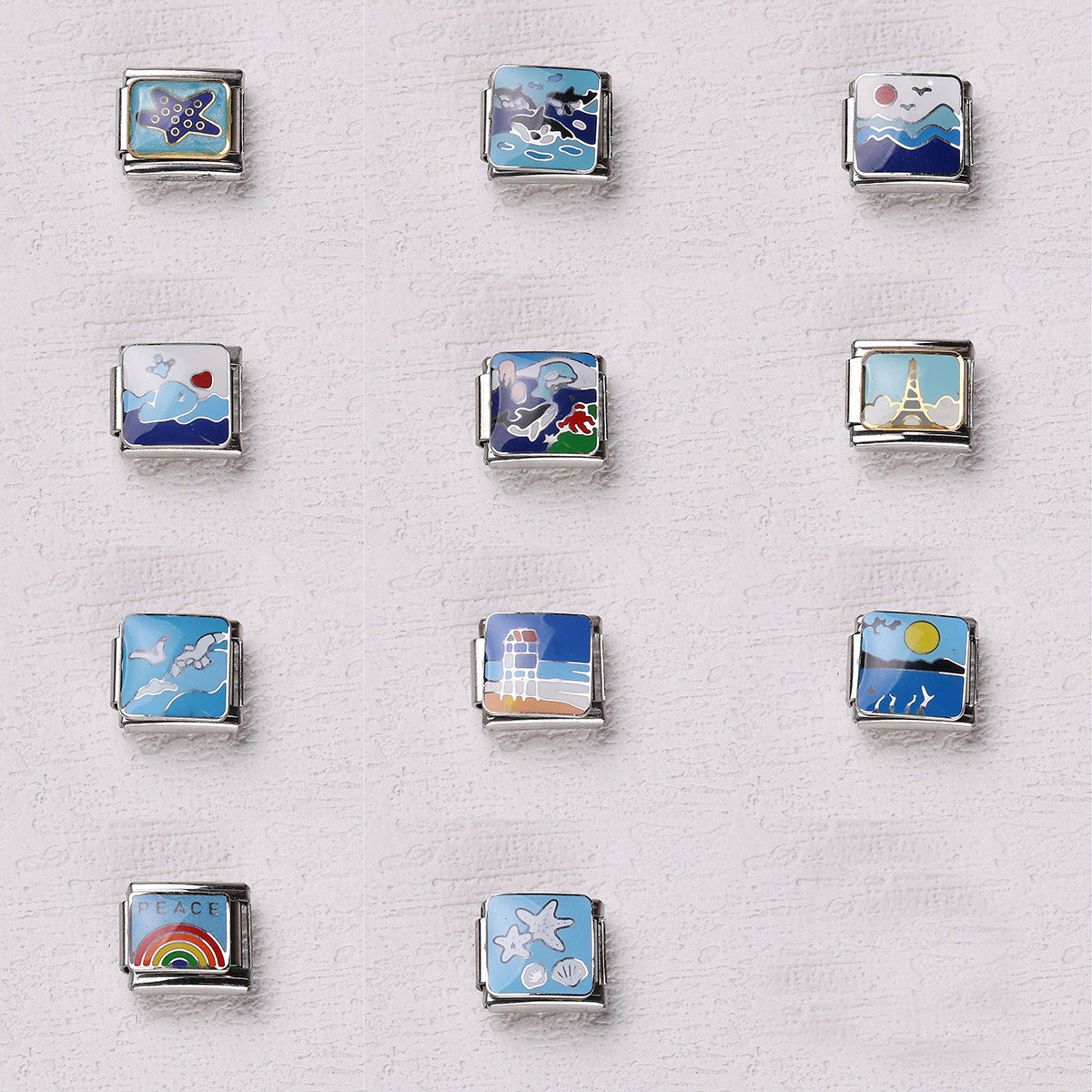 Wholesale 10pcs Italian Charm Bracelet 9mm DIY Splicing Blue Ocean Elements Stainless Steel Composable Bracelet