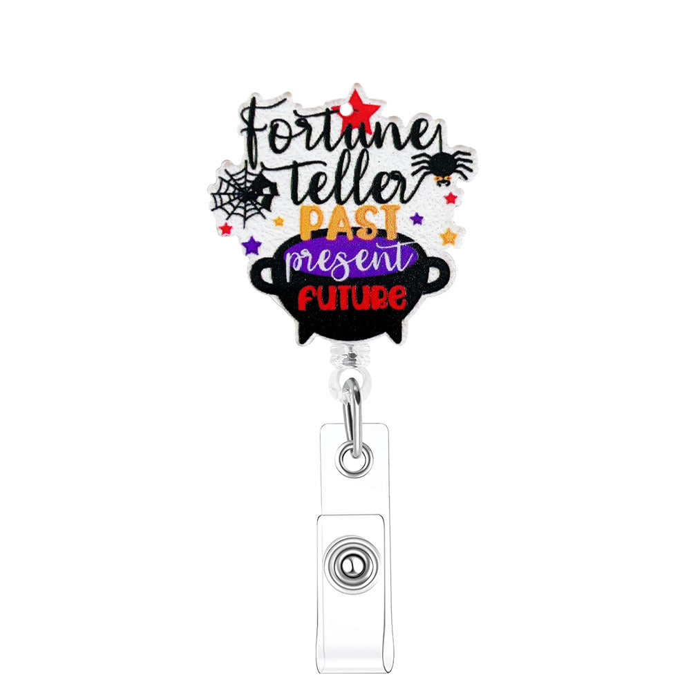 Wholesale Halloween Acrylic Printed Colorful Pumpkin Bat Easy Pull Badge Reels Keychains ACC-KC-XinDing005