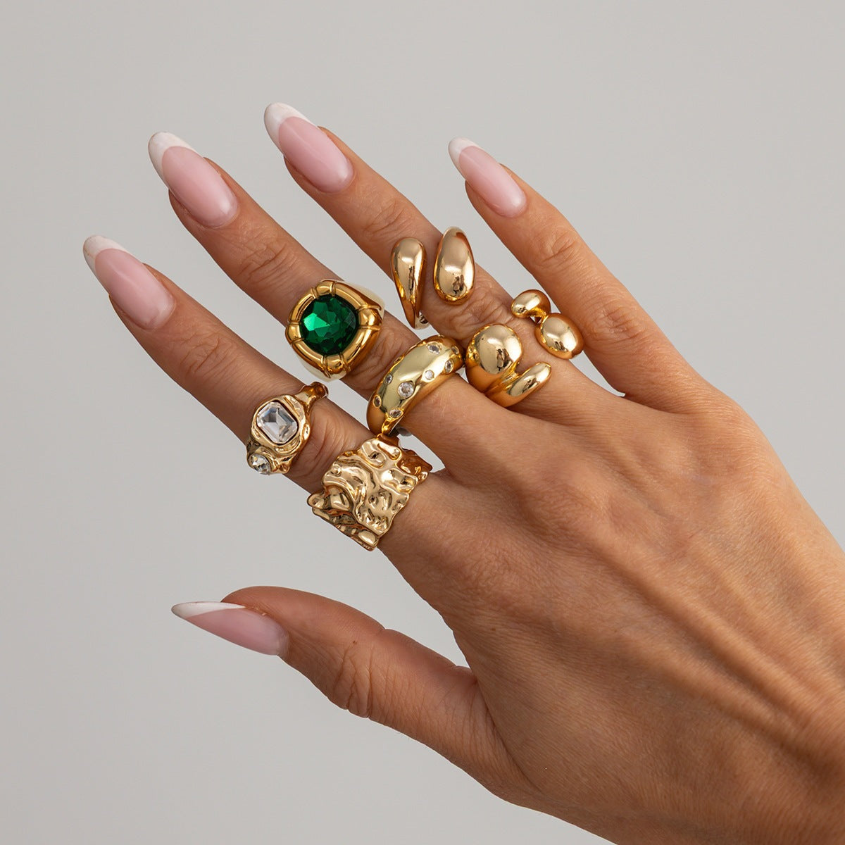 Wholesale Zinc Alloy Electroplated Geometric Open Rings Rhinestone Stackable Set for Women Everyday Fashion