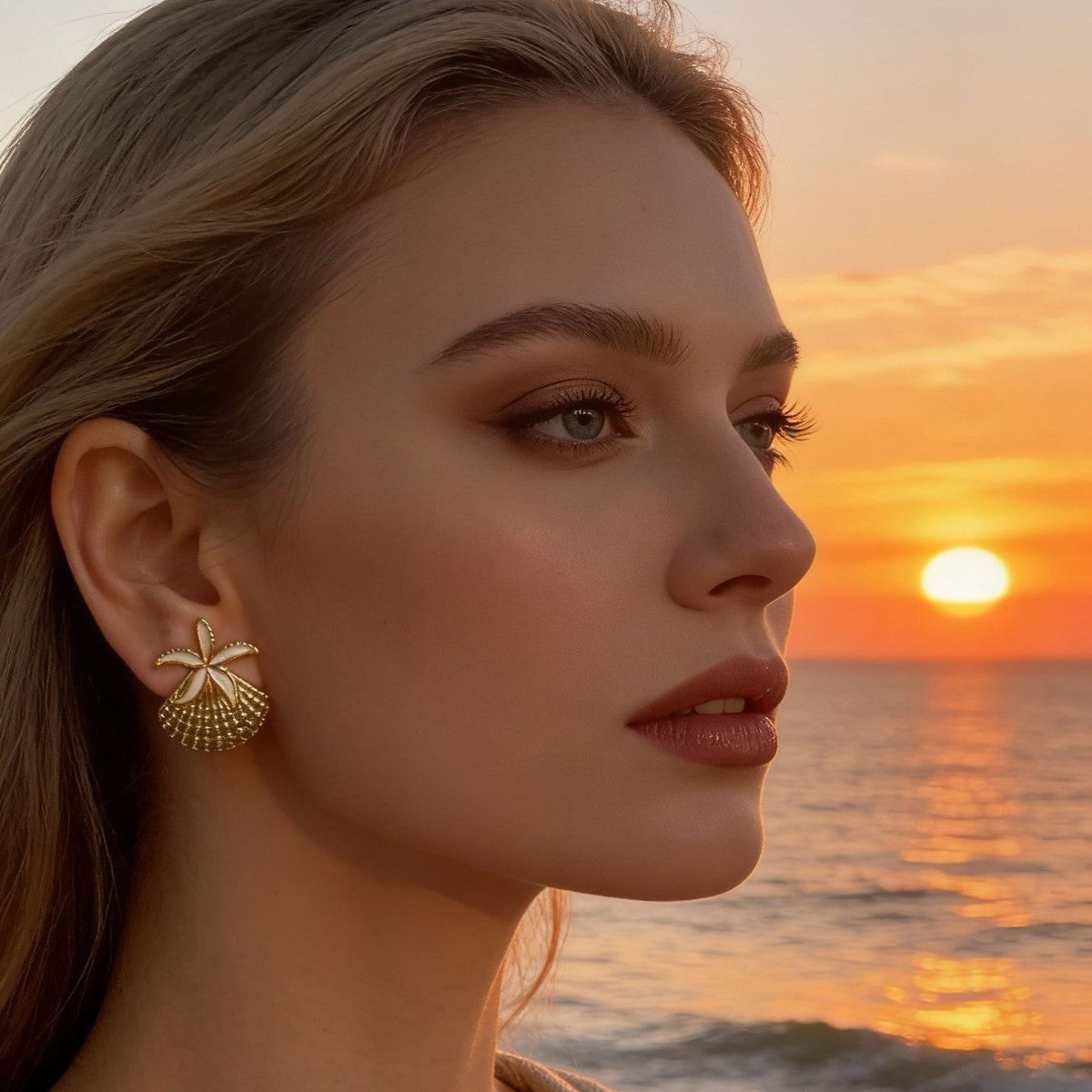 Wholesale Exquisite Stainless Steel Starfish and Seashell Stud Earrings