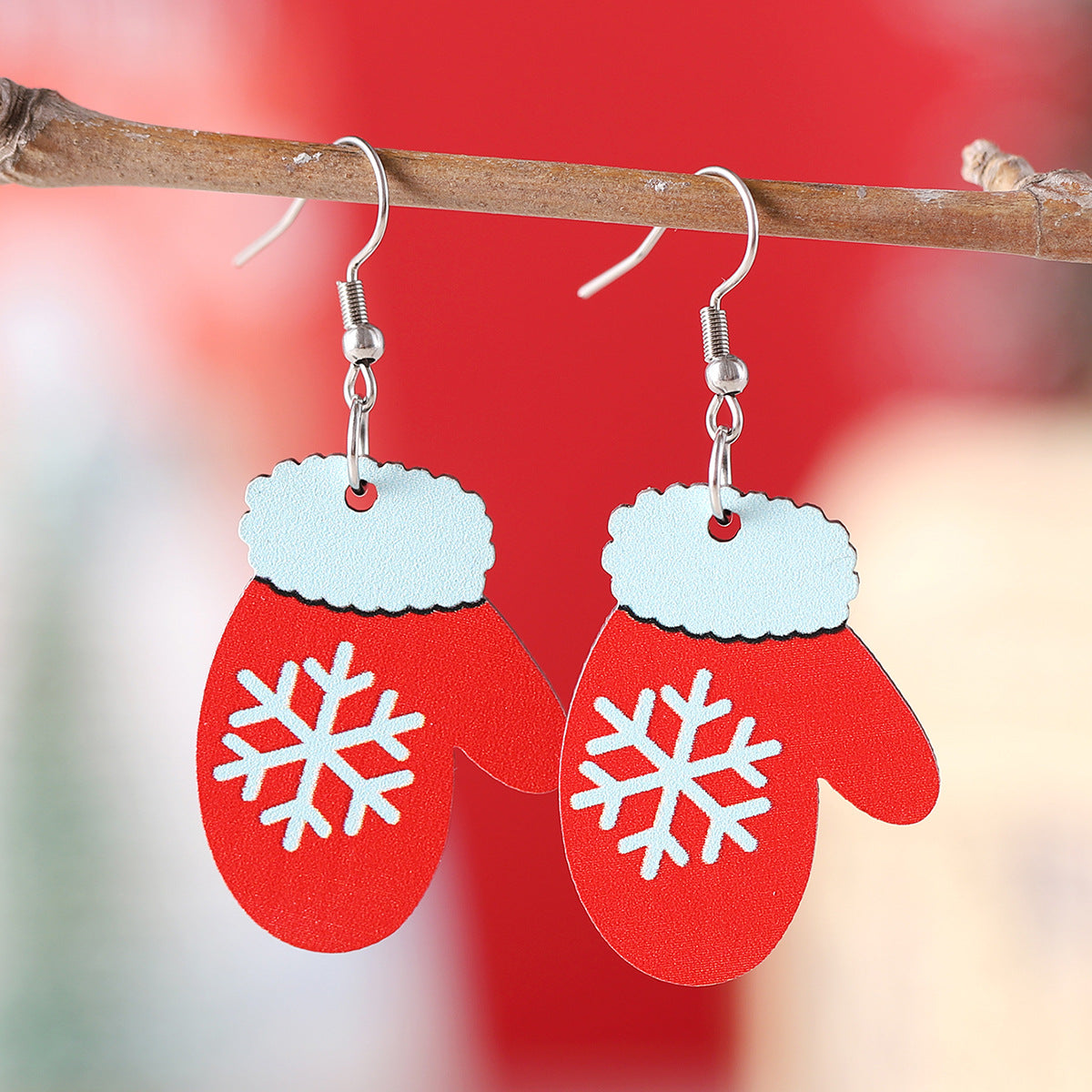 Wholesale Christmas Winter Snowflake Gloves Dog Paws Wood Double-Sided Ear Ornaments ACC-ES-ChuLian073