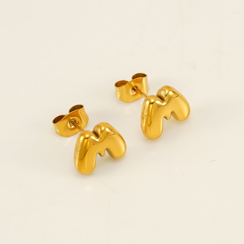 Wholesale 26 Letter Earrings Plated with 18K Gold Mini Letter Earrings Stainless Steel Earrings ACC-ES-ZhongYao008