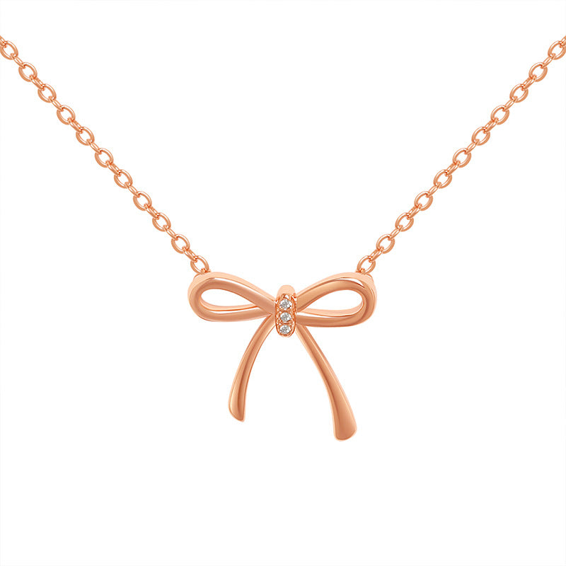 Wholesale Simple Fashion Rose Gold Diamond Bow Copper Necklaces ACC-NE-YingRong006