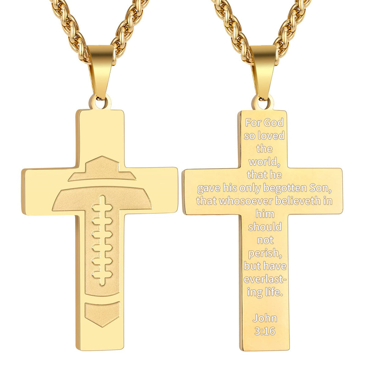 Wholesale American Football Stainless Steel Cross Bible Pendant Necklace