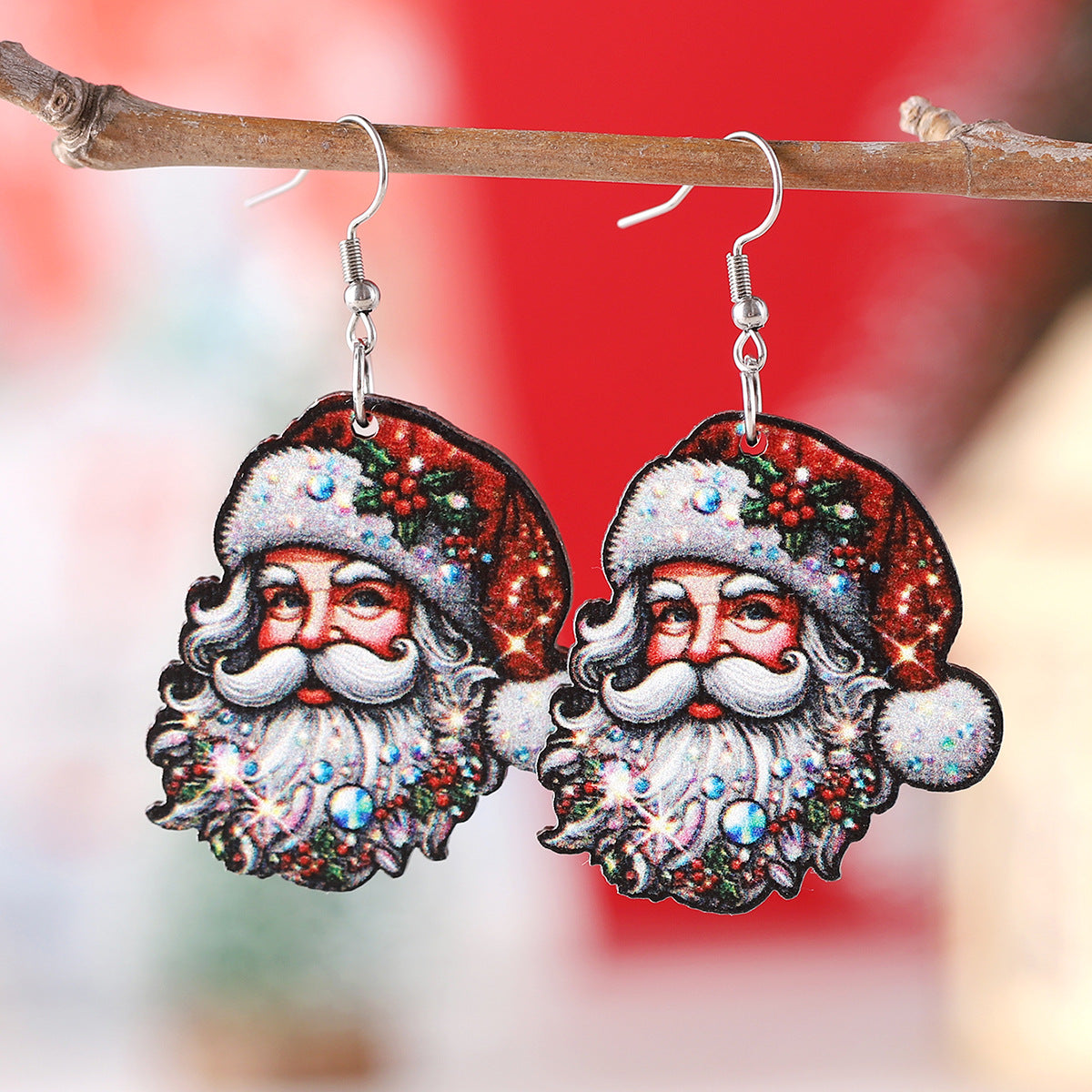 Wholesale Christmas cute funny  pendant earrings wooden double-sided earrings