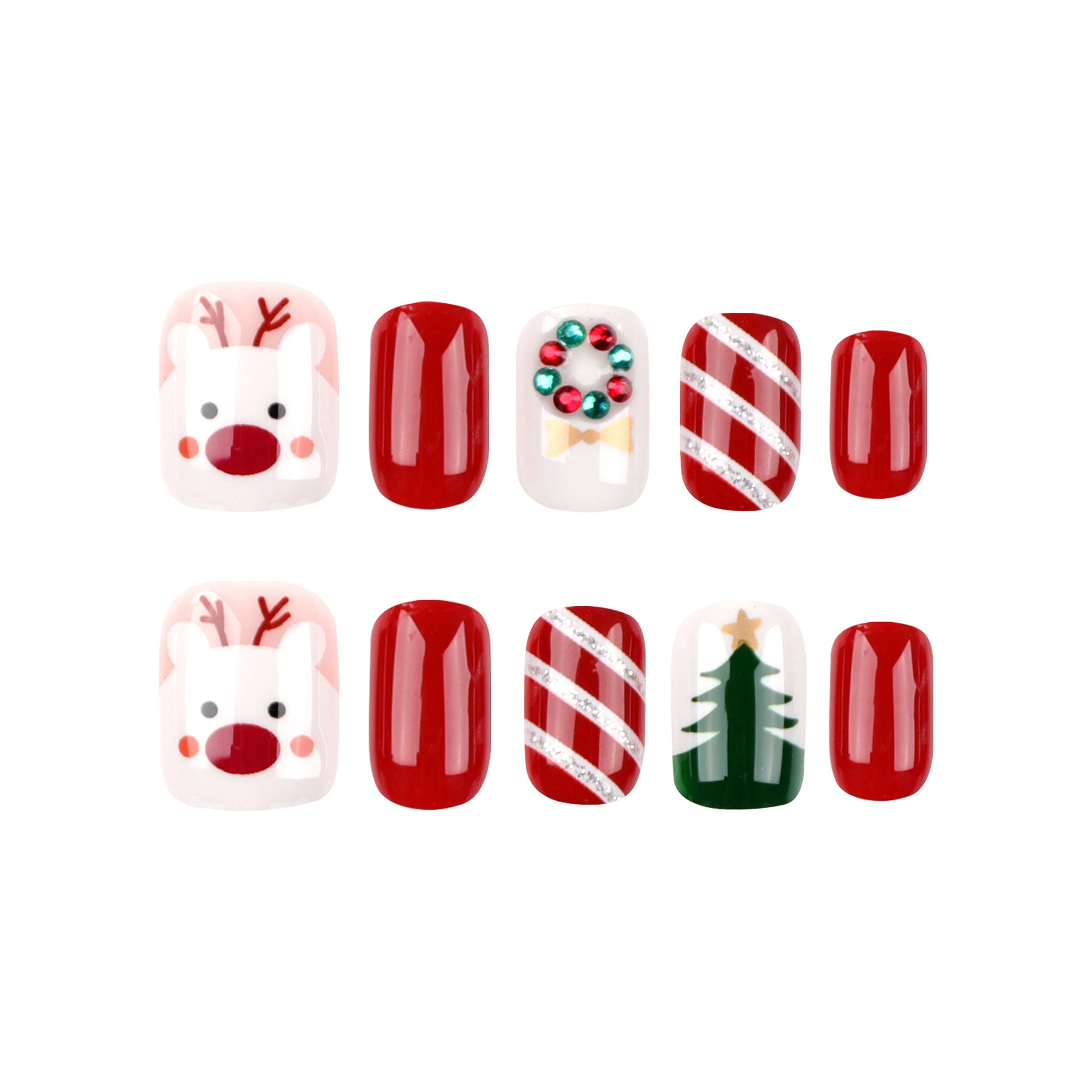 Wholesale 24 Pieces/box Christmas Candy Press-on Nails Kits Nail Stickers ACC-NS-LeFan028