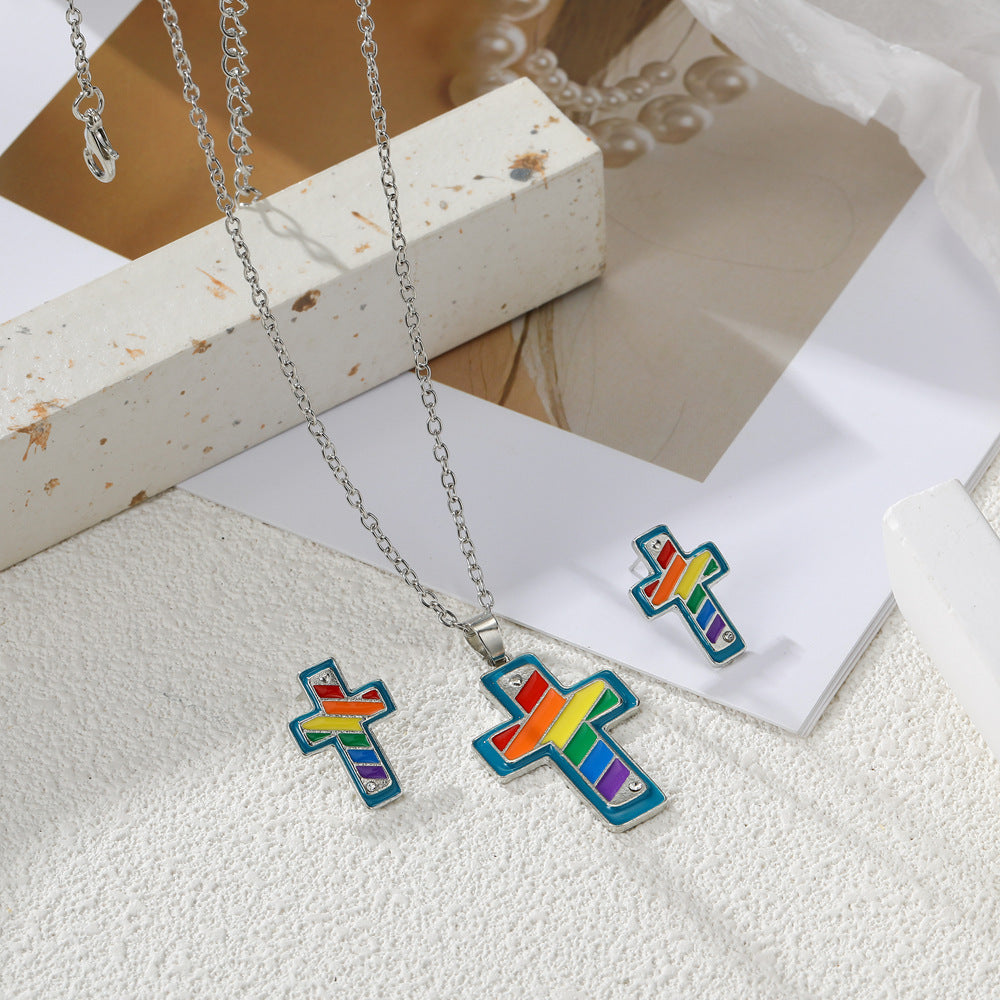 Wholesale Personalized Water Drop Oil Cross Necklace Earrings