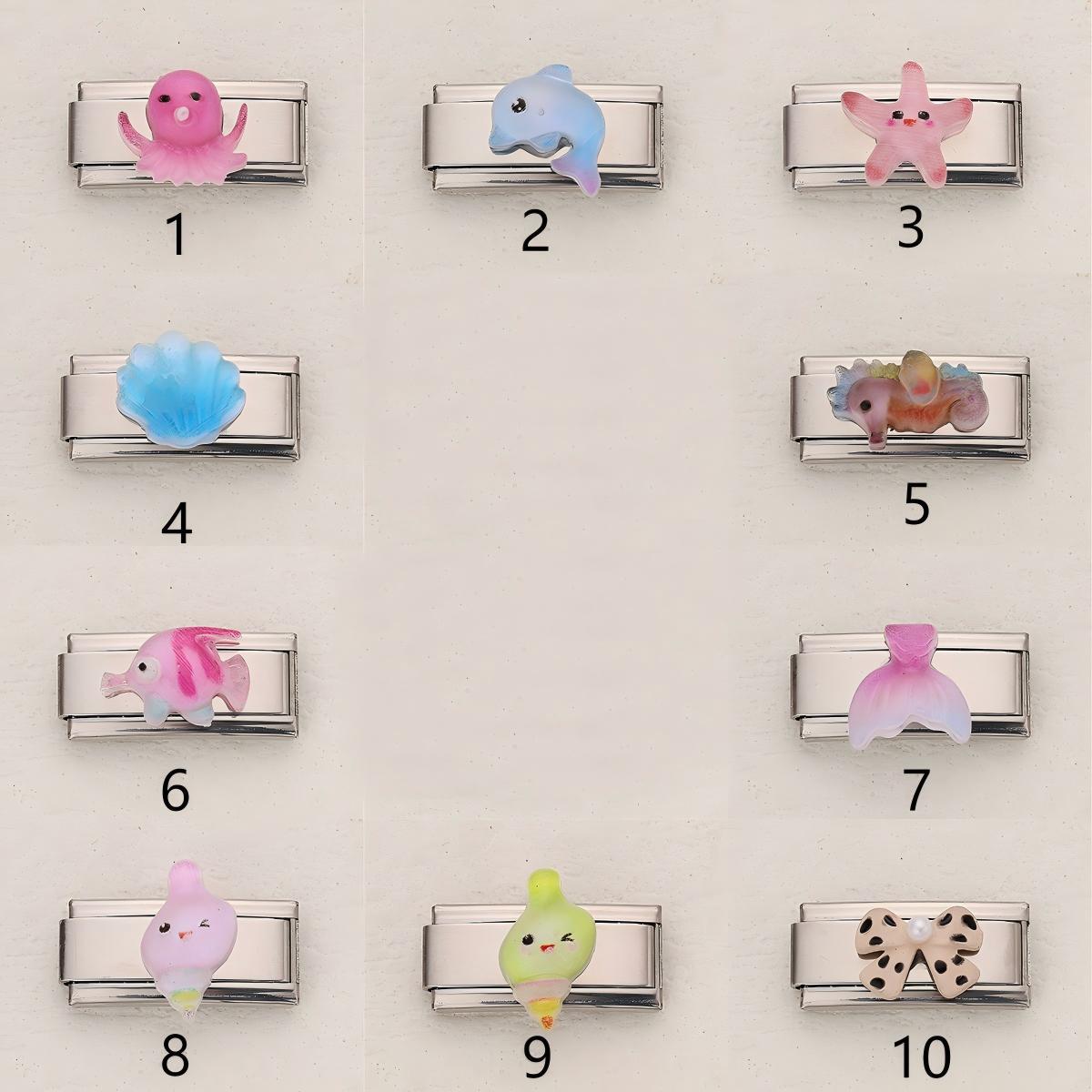 Wholesale 10pcs Italian Charm Bracelet 9mm DIY Splicing Resin Marine Life Series Stainless Steel Composable Bracelet