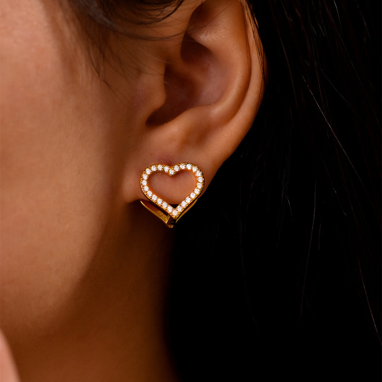 Wholesale  stainless steel double-sided love color zircon earrings