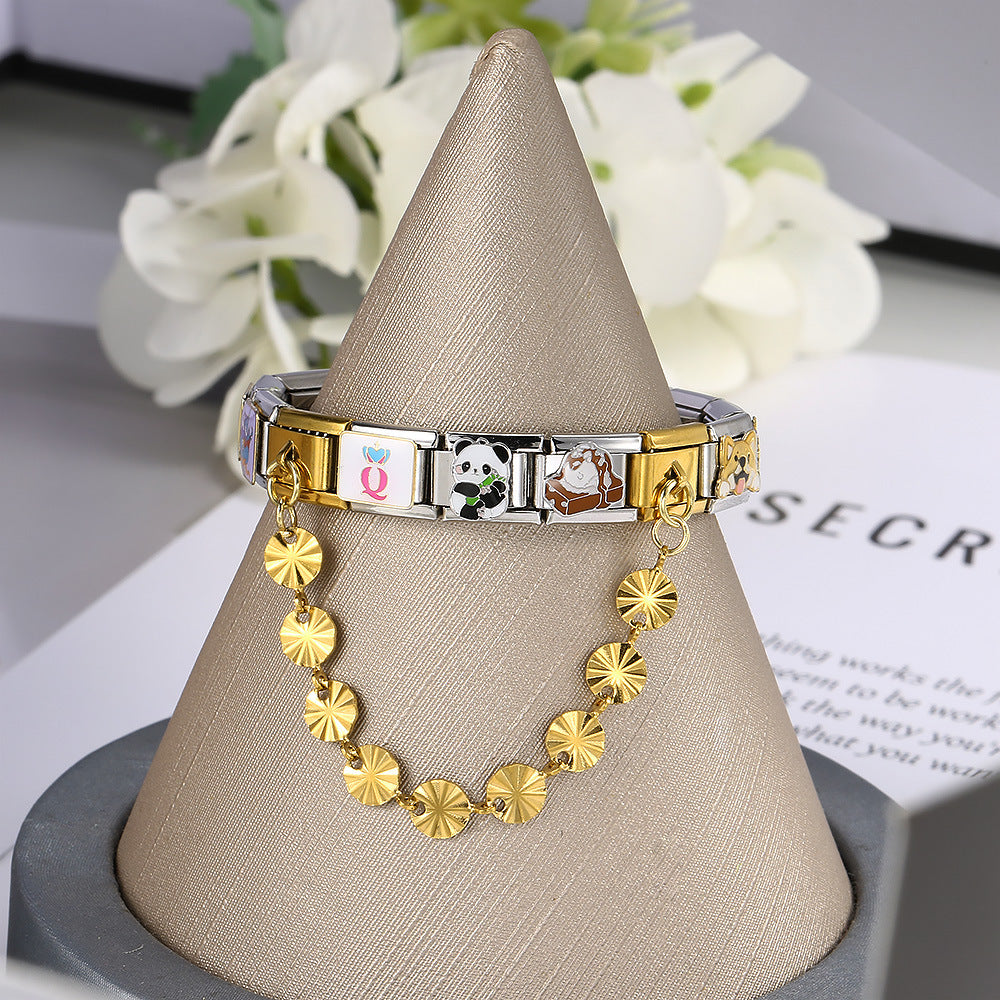 Wholesale Italian Charm Bracelet 9mm DIY Splicing Gold and Silver Double Pendant Stainless Steel Composable Bracelet