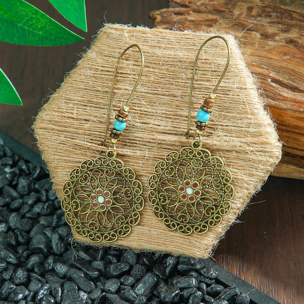 Wholesale Bohemian Tassel Earrings Metal Leather Leaf Circle Fashion Accessory for Party Wear