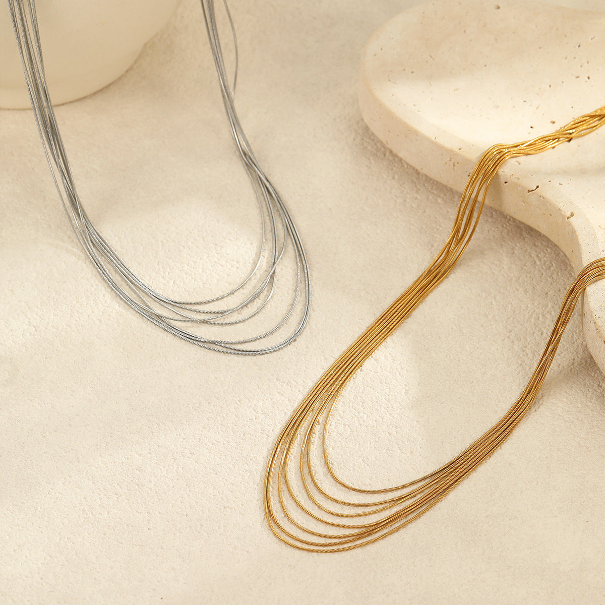 Wholesale  multi-layered wearing clavicle chain stainless steel snake bone chain