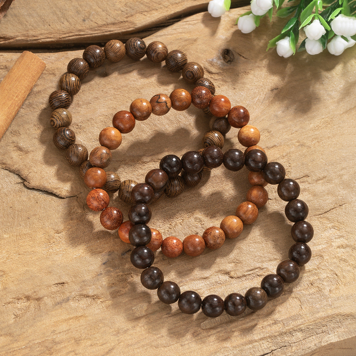 Wholesale retro style resin beads random natural grain wood beads elastic  bracelet