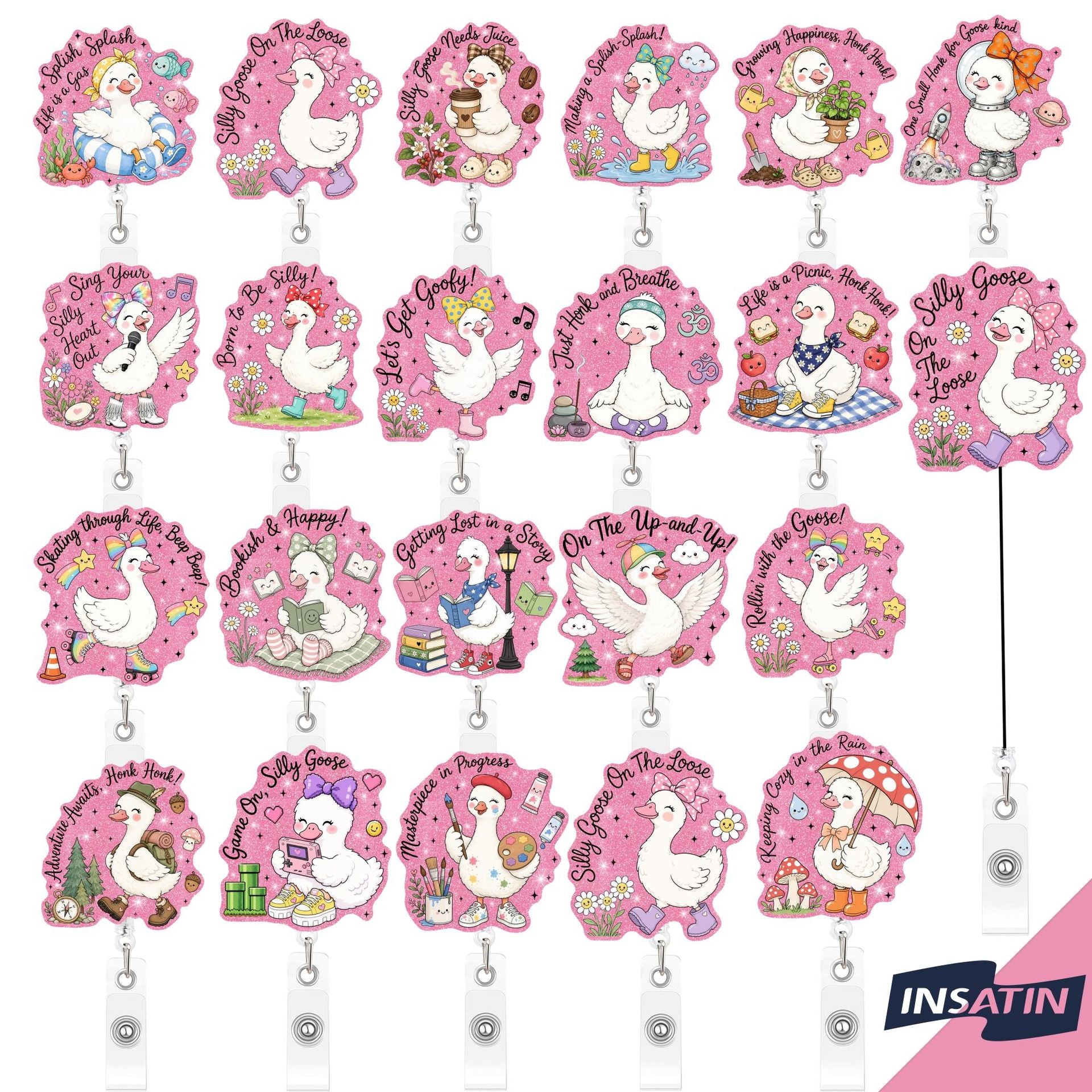 Wholesale Plastic Retractable Badge Clip Pink Goose Design Stylish Office ID Card Holder And Everyday Work Accessory