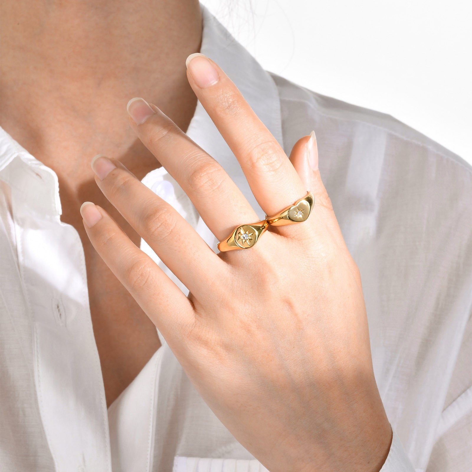 Wholesale Stainless Steel Zircon Ring Gold Heart Shape Ring ACC-RS-HuaLanXin004