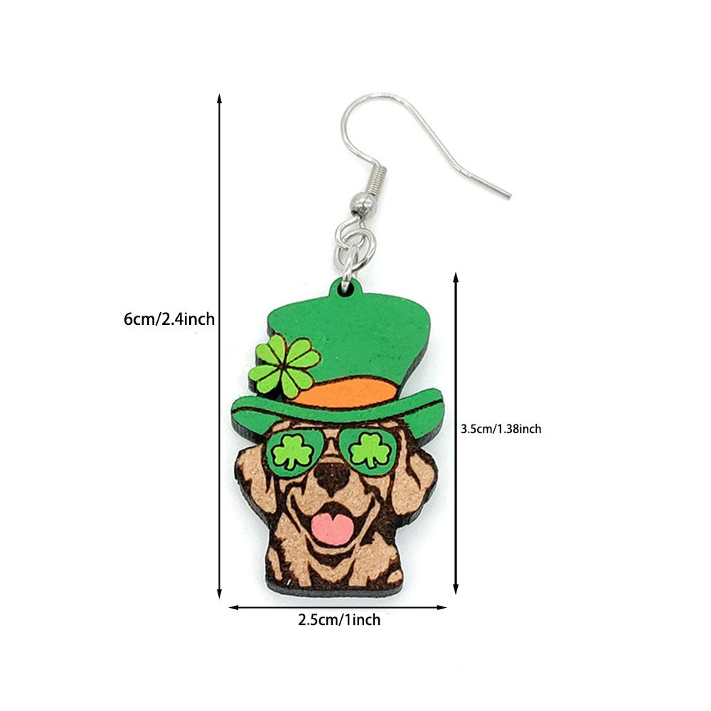 Wholesale 5pcs St. Patrick's Day Dog Cat Wooden Earrings