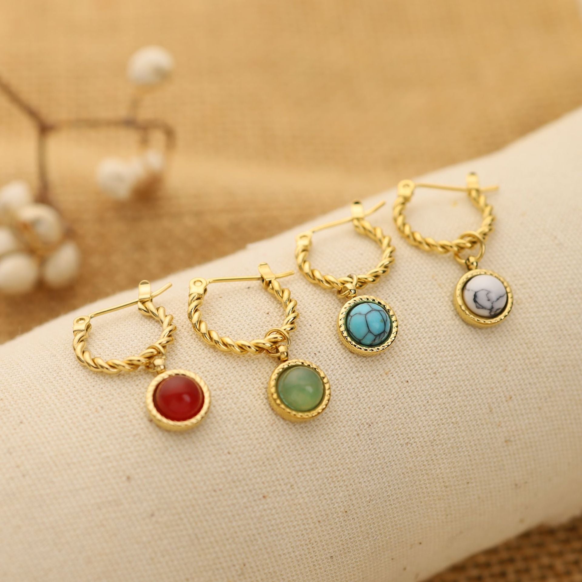 Wholesale Titanium Steel Natural stone earrings retro twist earrings