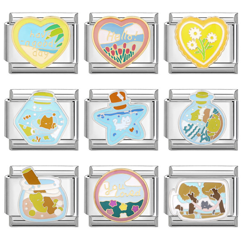 Wholesale  Italian Charm Bracelet 9mm DIY Splicing Removable Titanium Steel Cartoon Dripping Oil Composable Bracelet