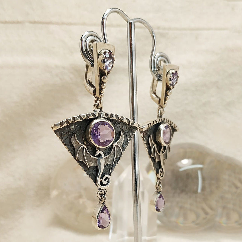 Wholesale Dragon Gothic Punk Metal Earrings Pink Stone Inlaid Pendant Jewelry