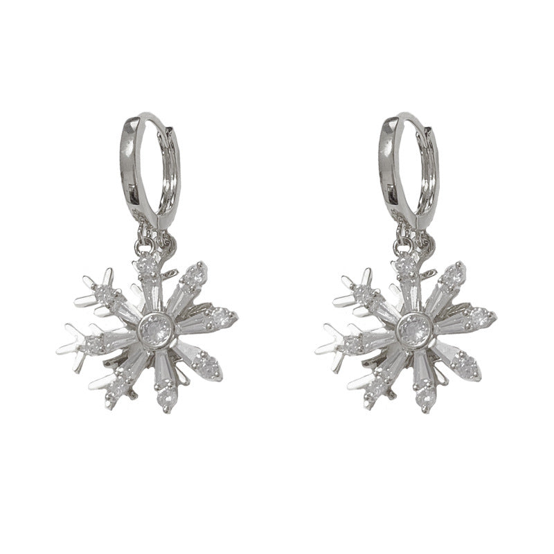 Wholesale Christmas Zircon Double-Layer Snowflake Earrings
