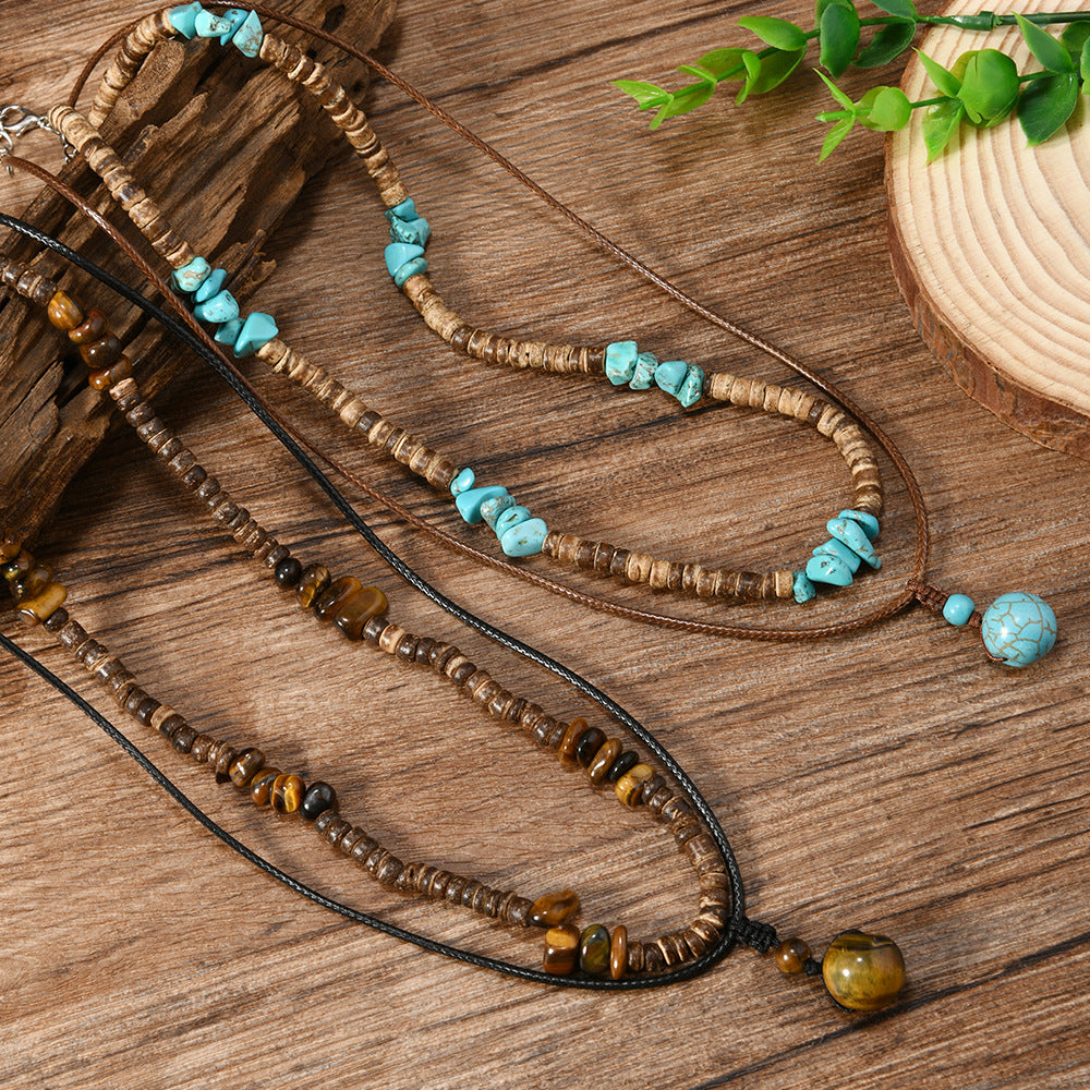 Wholesale Trendy Turquoise and Wood Bead Pendant Necklace for Men,  Fashion Layering Jewelry Accessory,  Gift Idea