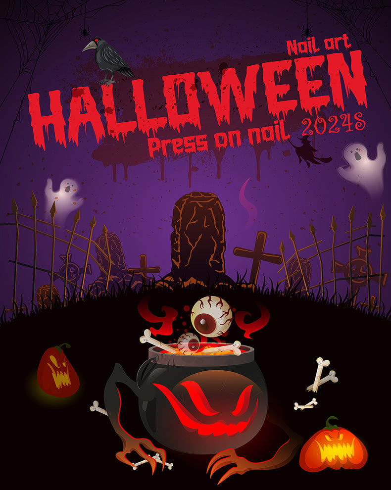 Wholesale 24 Pieces/box Halloween Long Gradient Wearable Press-on Nails Kits ACC-NS-LeFan014