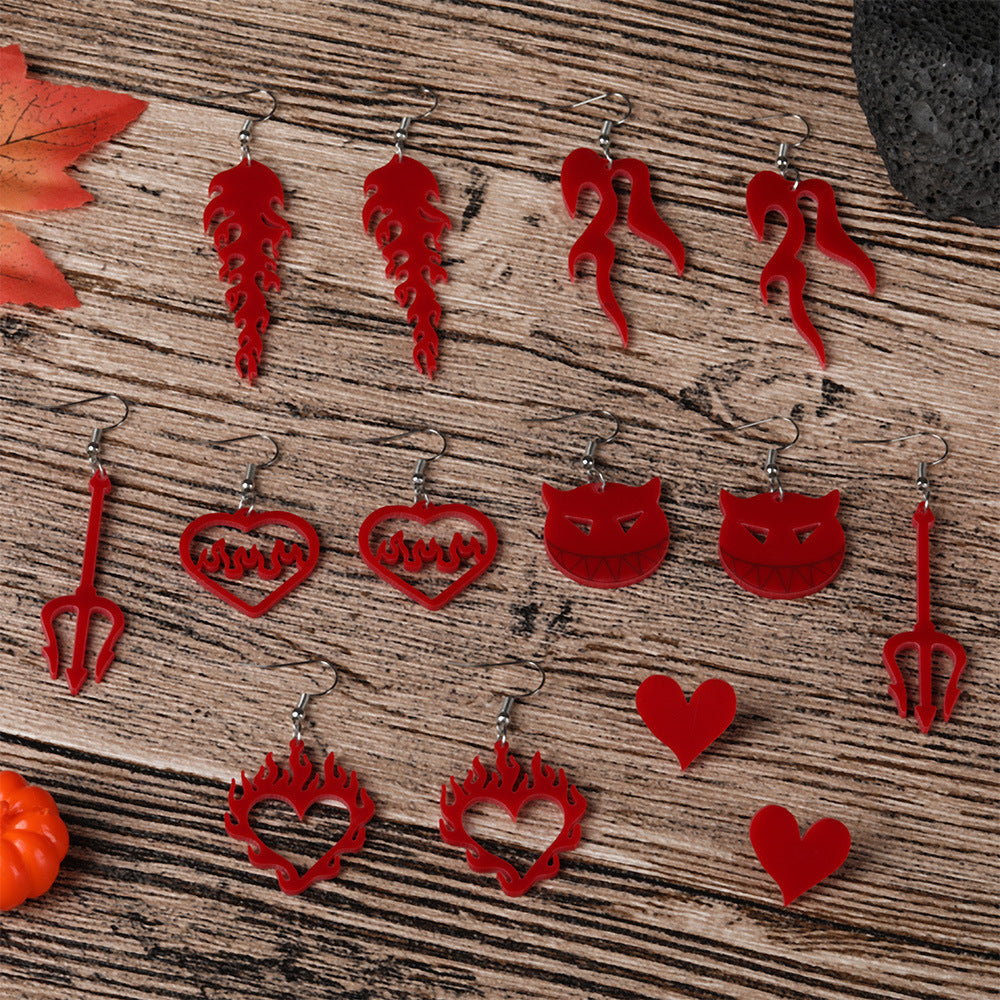 Wholesale  environmentally friendly acrylic ear Halloween red love flame earrings