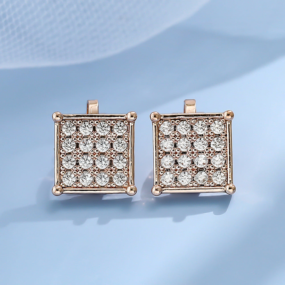 Wholesale  Light Luxury Style Earrings Copper Inlaid Zircon Square  Ear Clips Earrings