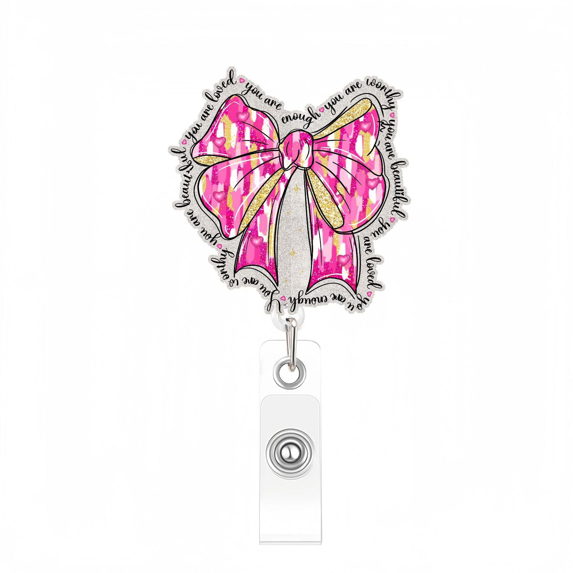 Wholesale  creative quote pink bow Badge Reels