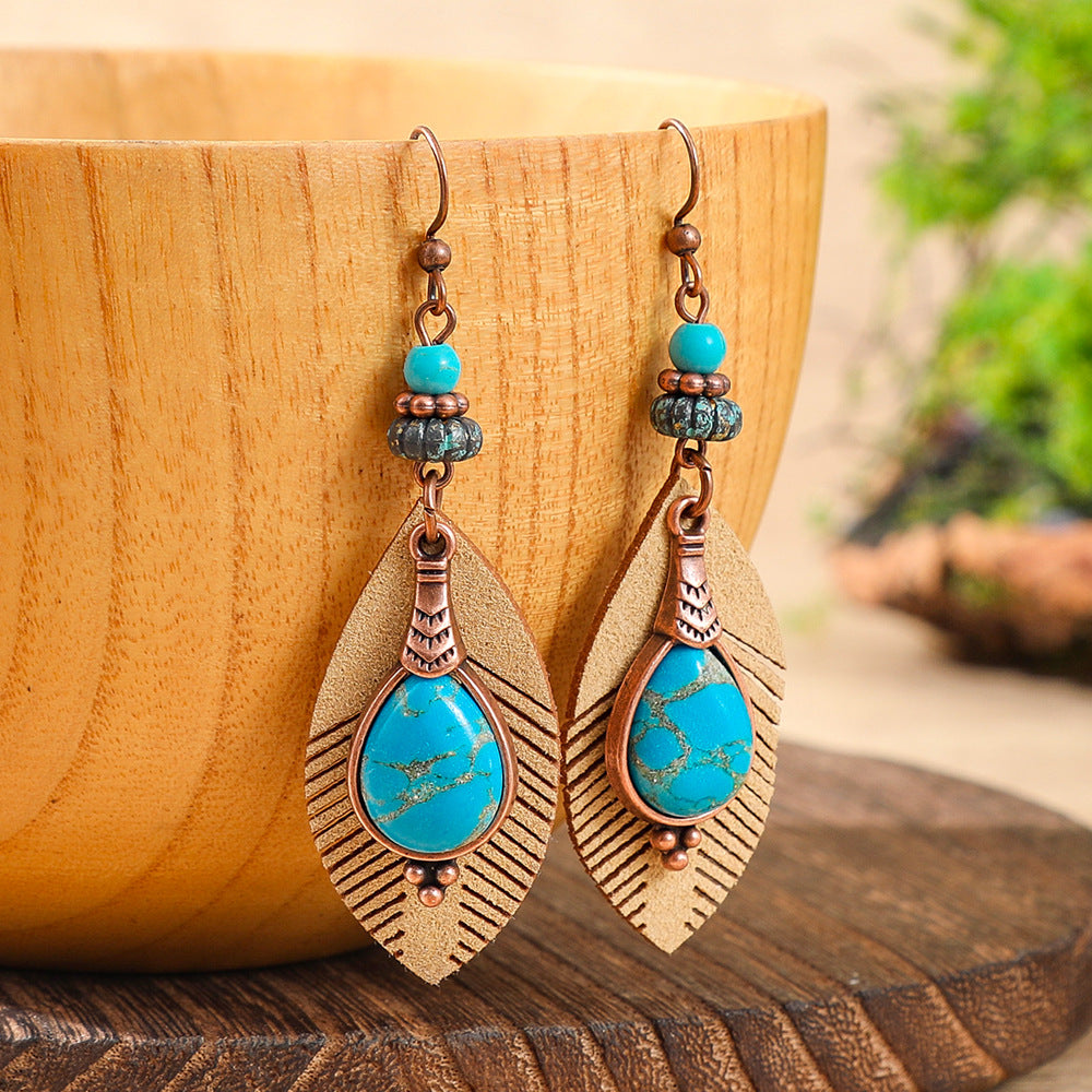 Wholesale Zinc Alloy Bohemian Leaf Earrings,  Trendy Ethnic Style Fashion Accessory for Gift
