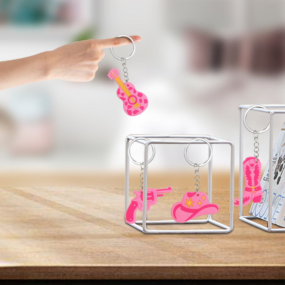 Wholesale Random 20pcs Cartoon Pink Western Denim PVC Keychain