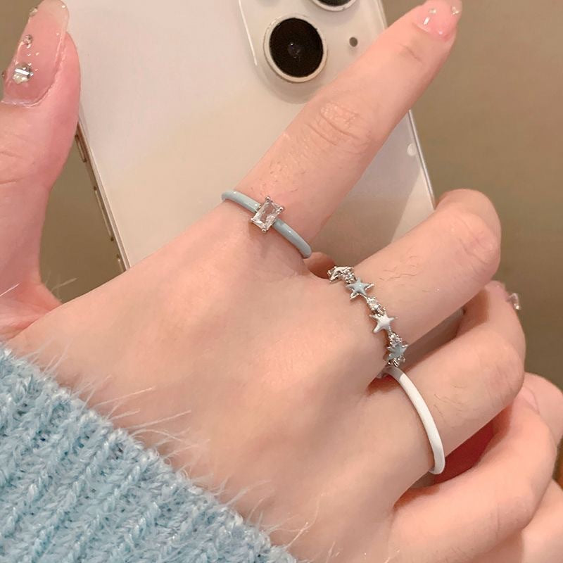 Wholesale Blue drop glaze zircon star ring