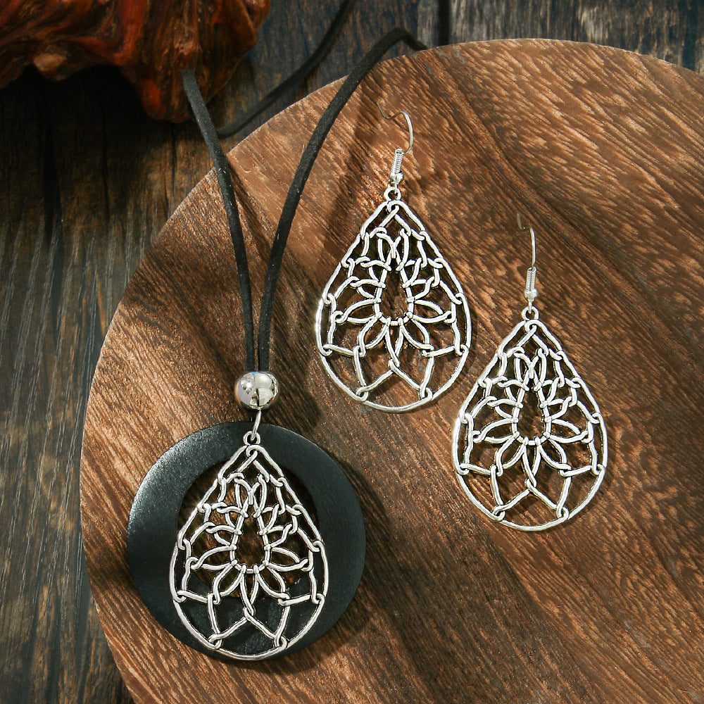 Wholesale Ethnic Style Geometric Earrings with Alloy and Black Wood Wool Chain Everyday Jewelry Accessory
