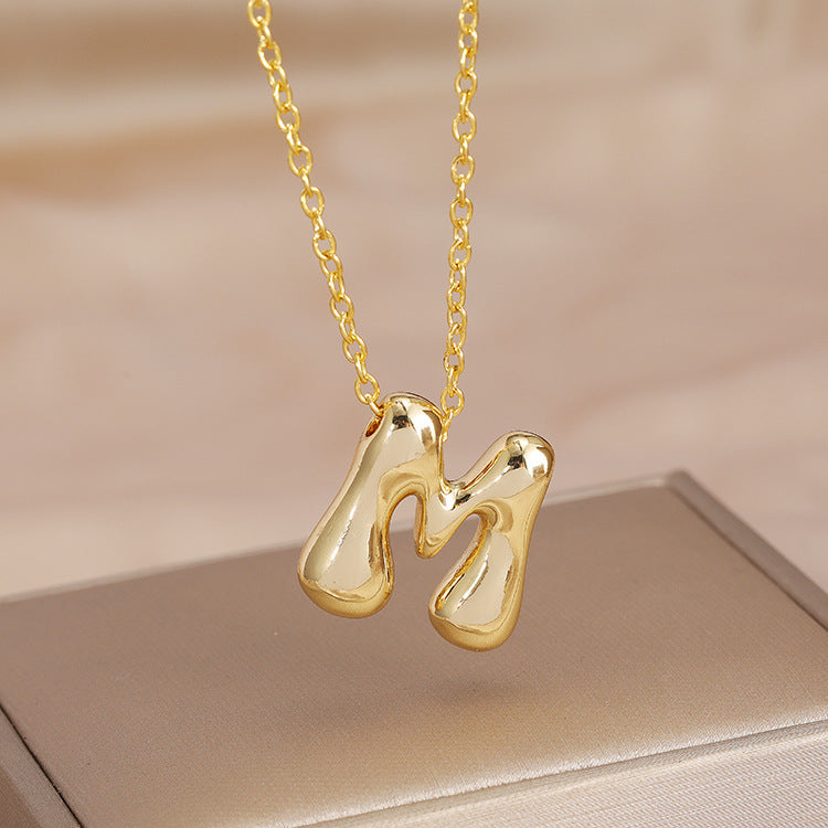 Wholesale Brass Glow Balloon Bubble Cute Chubby 26 English silver Letter Pendant Necklace