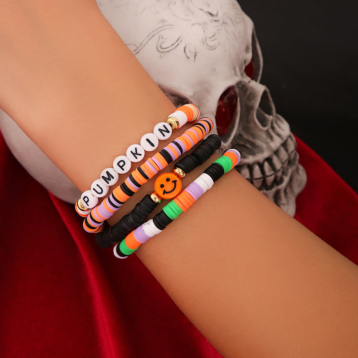 Wholesale Halloween Beaded Pumpkin Bracelets Clay Bead Bracelets Set ACC-BT-XueRou003