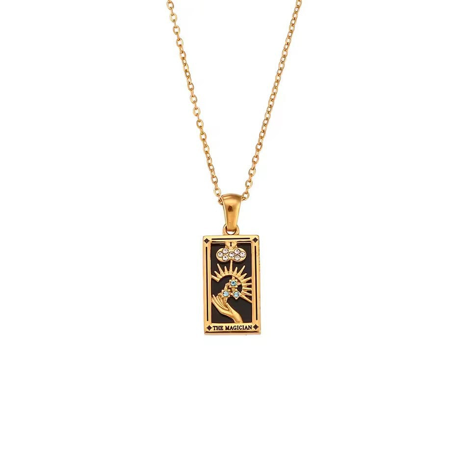 Wholesale  Rectangular Drop Oil and Diamond Tarot Pendant Necklace