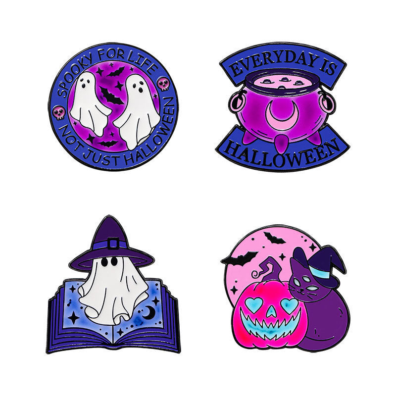 Wholesale Alloy  Brooch Glow In The Dark Cartoon Pumpkin Black Cat Ghost Pin Clothing Decoration Chic Fashion Accessory