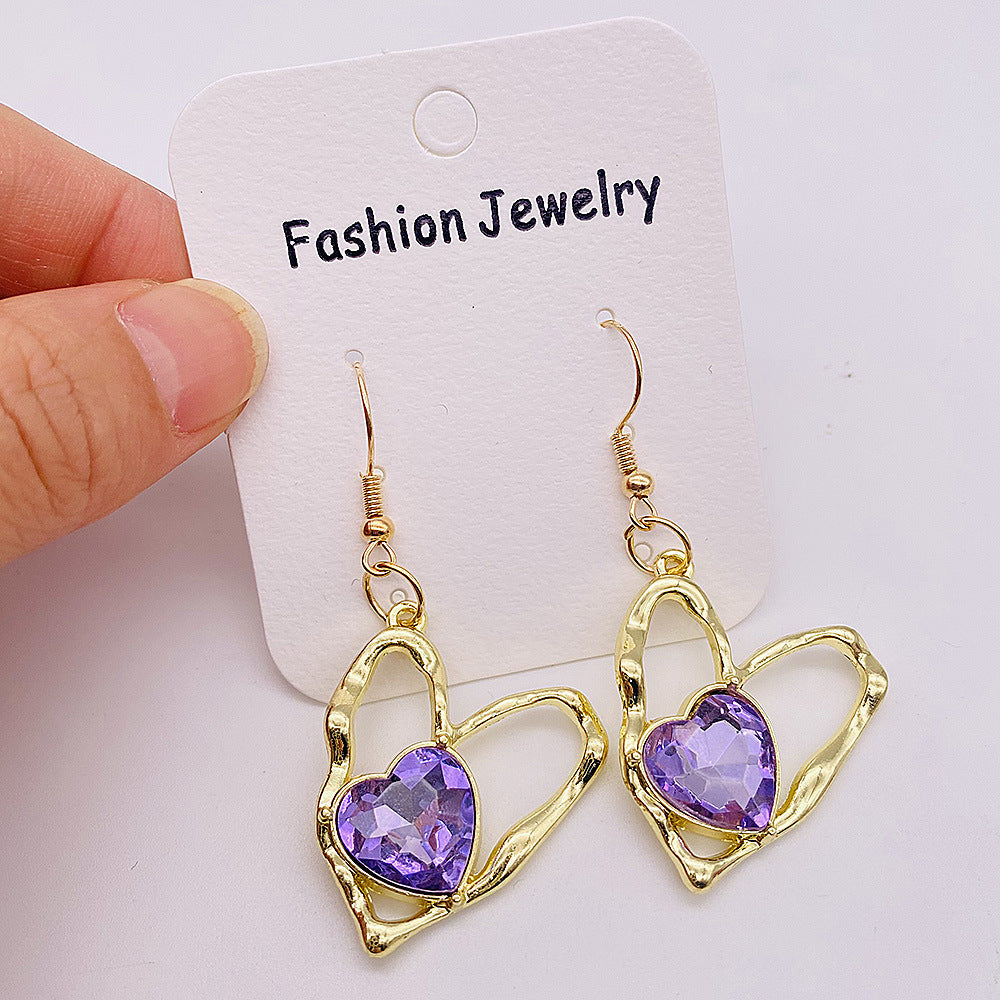 Wholesale  Light Luxury Zircon Earrings Colorful Love Alloy Pendant Earrings