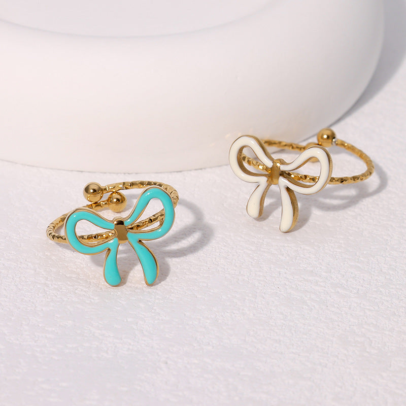 Wholesale cute gold plated bow open stainless steel ring