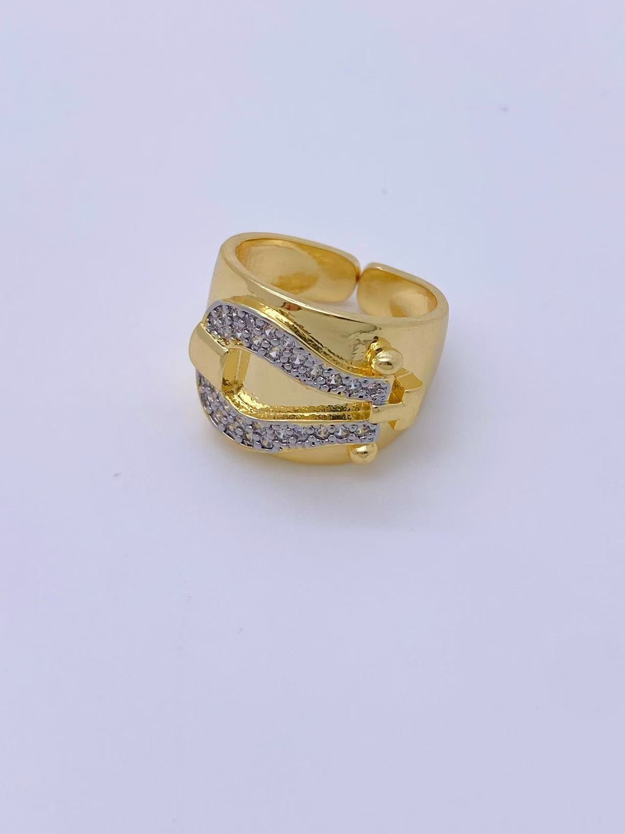 Wholesale Personality Titanium Steel Gold Plated Irregular Geometry Diamond Opening Ring