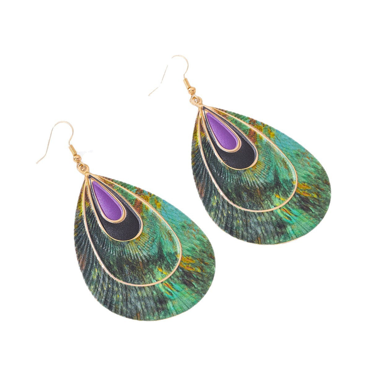 Wholesale Trendy Green Peacock Print Water Drop Earrings For Women Party Jewelry Accessory