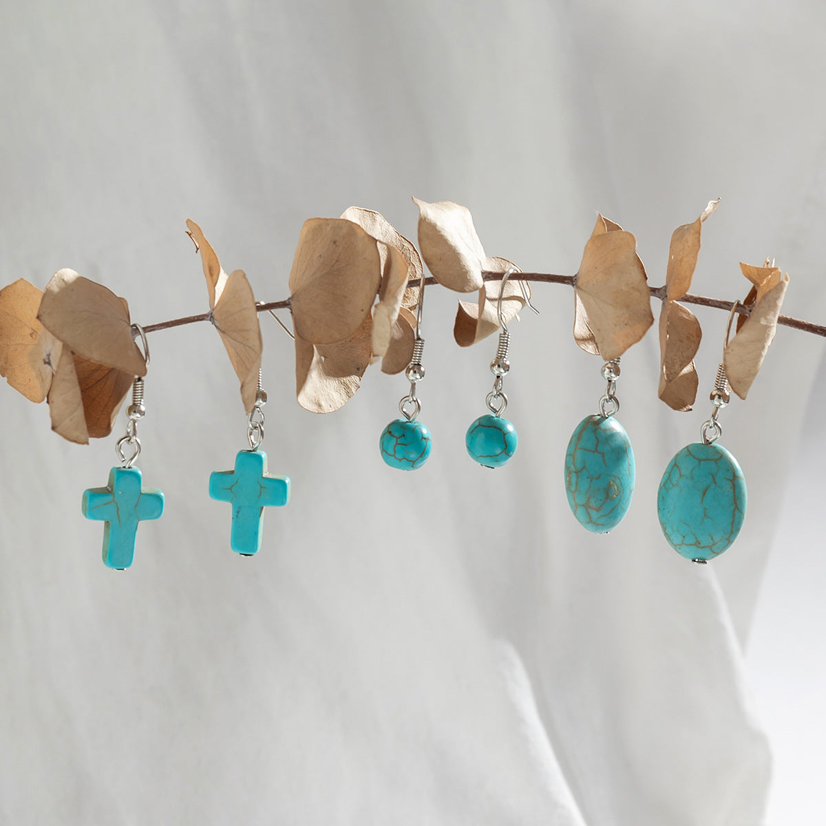 Wholesale Turquoise Geometric Earrings Stylish Bohemian Boutique Jewelry Accessory