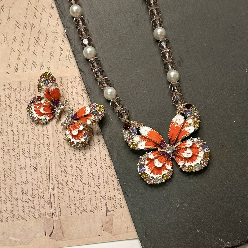 Wholesale  vintage butterfly beaded pearl earrings necklace