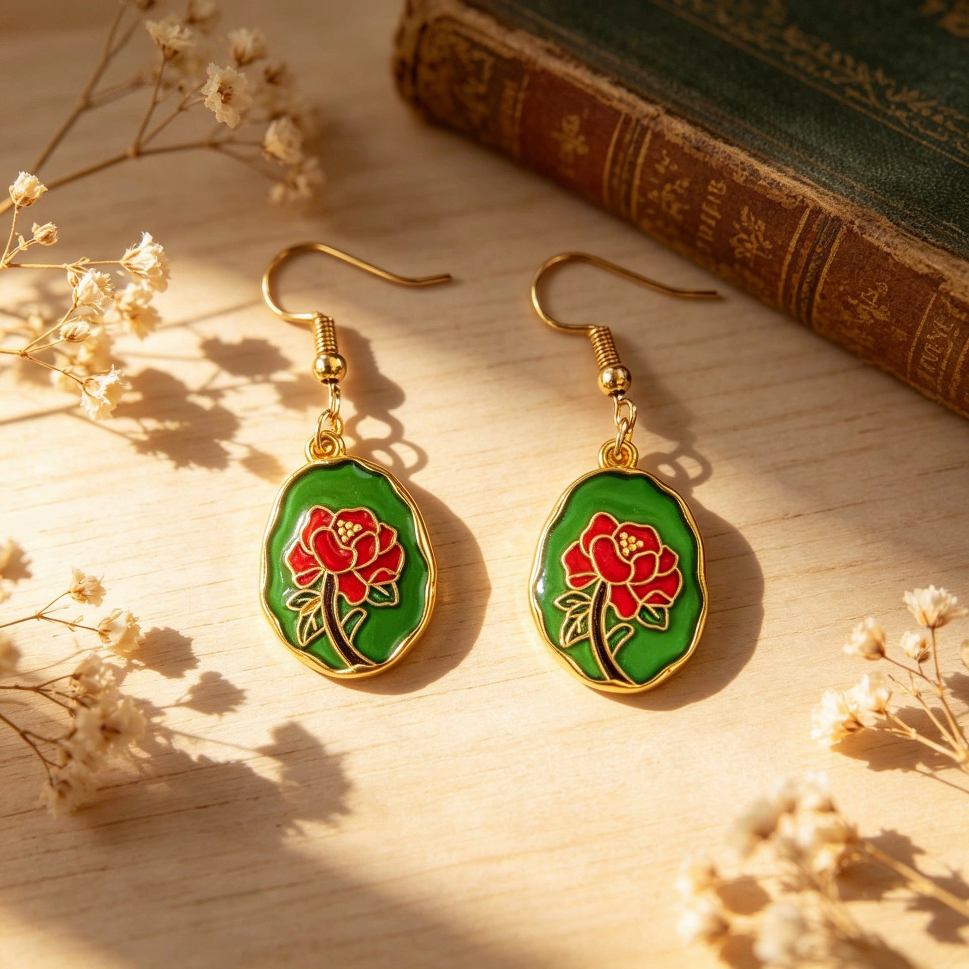 Wholesale Retro Oil Painting Style Floral Enamel Round Earrings