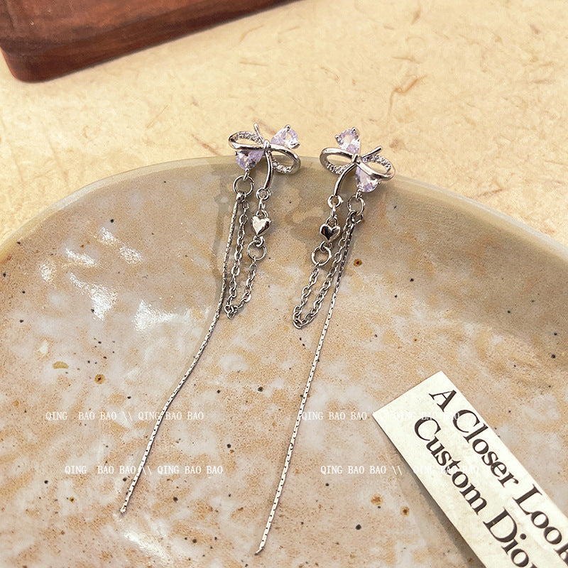 Wholesale Shiny Pearl Bow Tassel Butterfly Copper S925 Silver Needle Earrings Pearl Earrings Bow Earrings ACC-ES-LvSha003