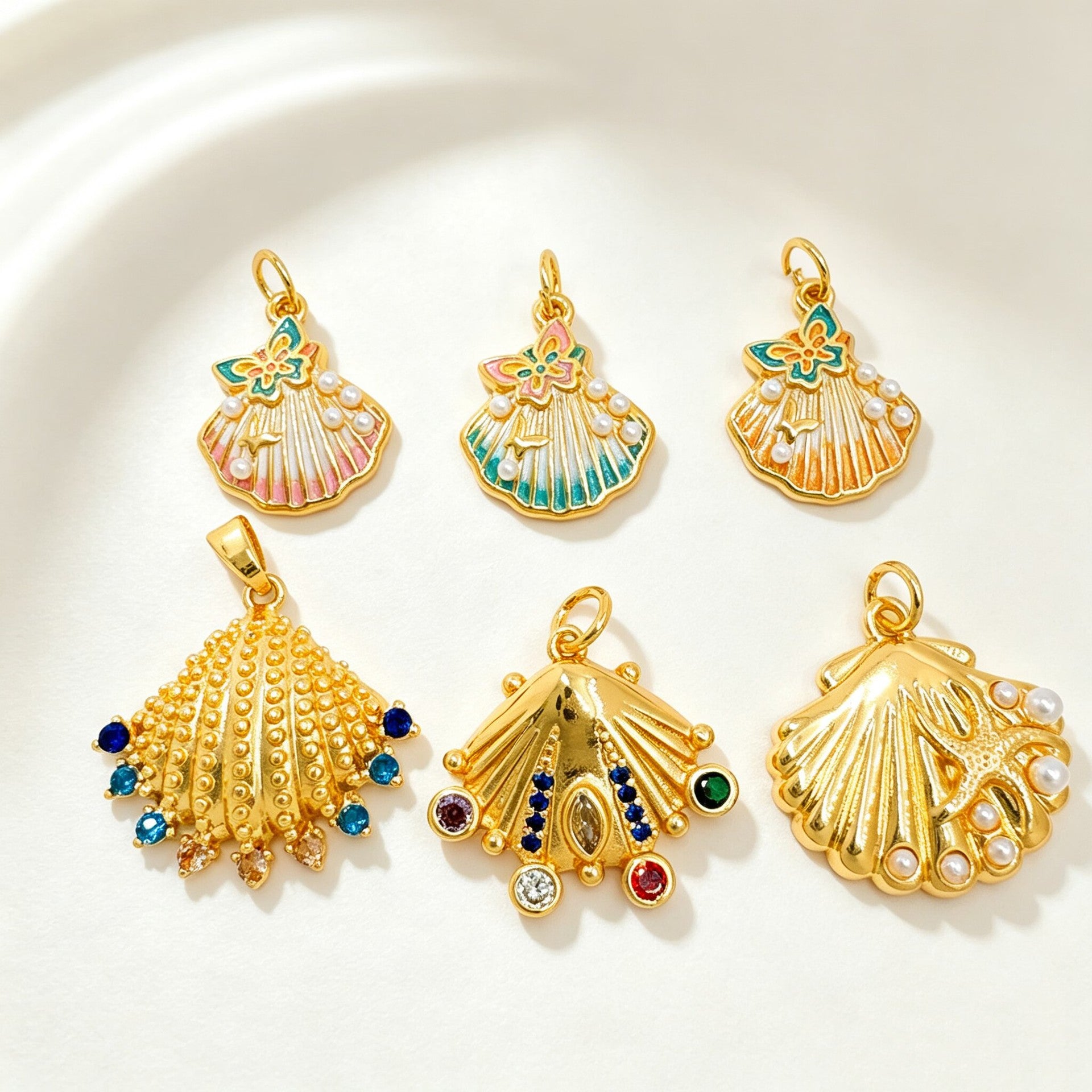 Wholesale Ocean Series Micro-Inlaid Diamond Shell Pendant Necklace,  Copper Gold-Plated Jewelry Accessory for Boutique Resale