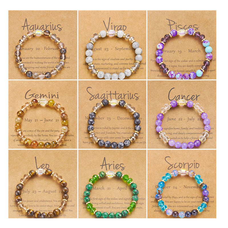 Wholesale Twelve Constellation Color Natural Stone Crystal Paper Card Beaded Bracelet