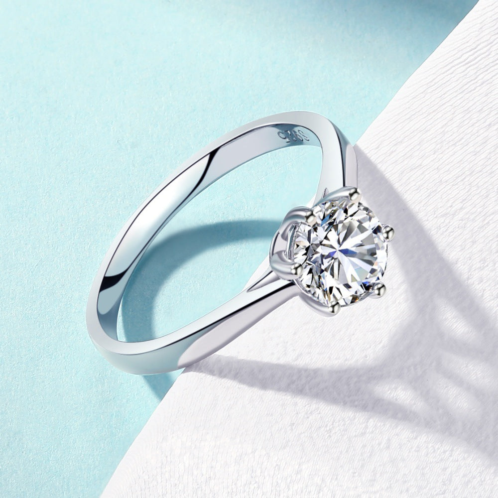 Wholesale  S925 pure silver zircon couple pair ring classic bright moissanite ring