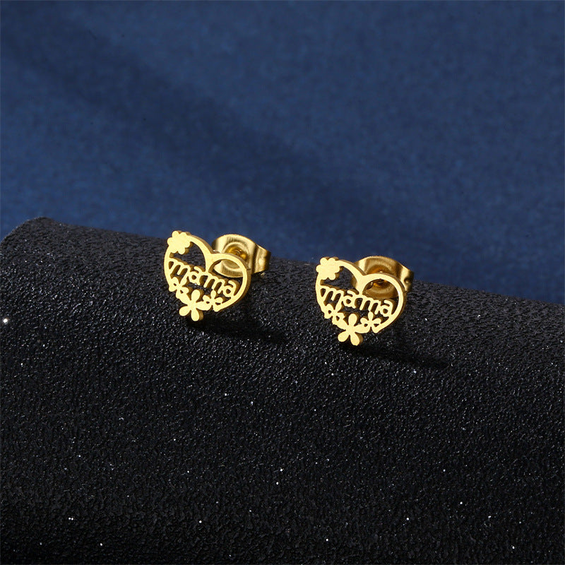 Wholesale MAMA Flower Stainless Steel Earrings Necklace Set Mother's Day Titanium Steel ACC-ES-MinM028